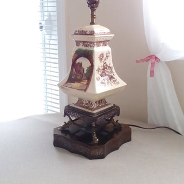 CANTERBURY CATHEDRAL table lamp Victorian style ornate brass porcelain lamp Dolphin base lamp 