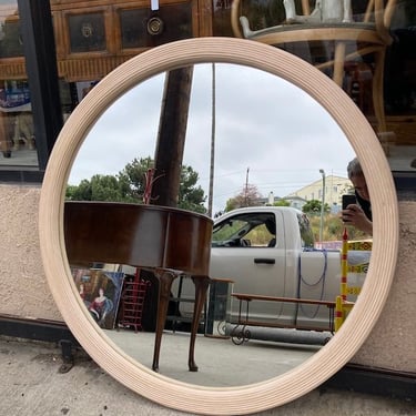 Reflections of You | Large Round 1980s Pencil Reed Mirror