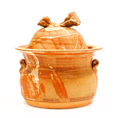 VINTAGE: Large 9.25" Studio Pottery Jar with Lid  - Hand Crafted - Bow Lid - SKU 27-B-00016324 