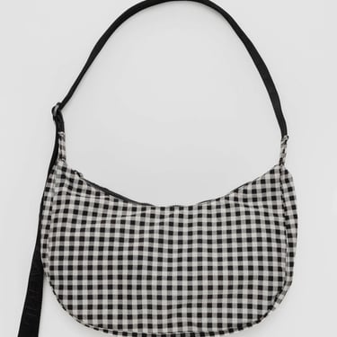 Medium Nylon Crescent Bag / Black &amp; White Gingham
