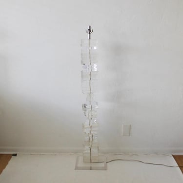 Karl Springer Style Thickset Stacked Lucite Floor Lamp 