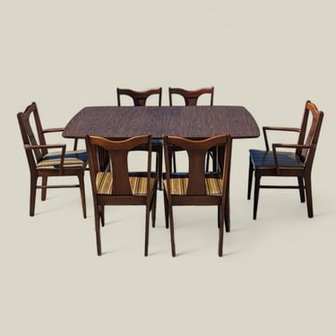 Vintage Dining Set, Drop Leaf Table, Six Chairs, Mid Century, MCM, Laminate, Wood, Unique, Kitchen 