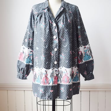 Vintage 1950s Novelty Print "Ball"  Jacket | OS | 50s Cotton Tent Swing Jacket with Bishop Sleeves by Fruit of the Loom 