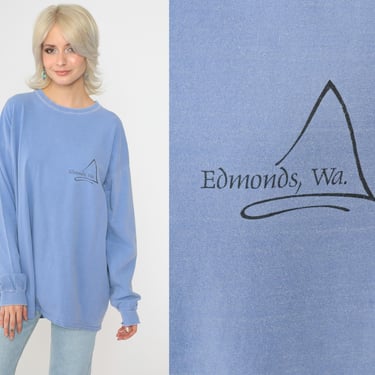 Edmonds Washington Shirt Y2K Tee Shirt 00s Graphic Tshirt Vintage Travel Blue Destination Long sleeve Crewneck Tee Extra Large xl 