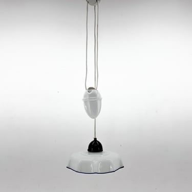 1950's Adjustable Glass & Ceramic Pendant Light 