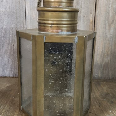 Vintage Brass Lantern Style Sconce with textured glass 7" W 14.5" H 7.5"  D