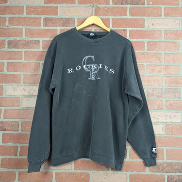 Vintage 90s Distressed Starter MLB Colorado Rockies Baseball ORIGINAL Crewneck Sweatshirt - Large 