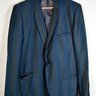 1950's Blue Black Stripe Sharkskin MENS Suit Jacket Blazer, Sport Coat RARE wool 1940s, 60s Vintage Rat Pack Stripe Iridescent Single Button 