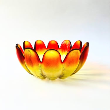 Large Mid Century Glass Lotus Petal Salad Bowl by Indiana Glass 