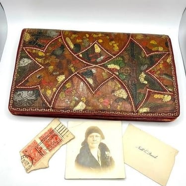 1920s Leather Hand Tooled Clutch and Contents Queensland Australia Antique Bag Contents 