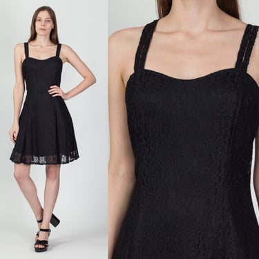 90s Black Lace Mini Dress - Large | Vintage All That Jazz Skater Little Black Dress 