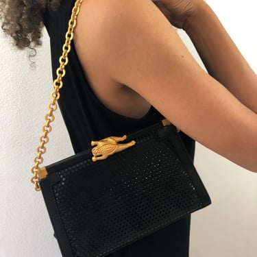 Vintage Ashereil Black Purse With Gold Chain 
