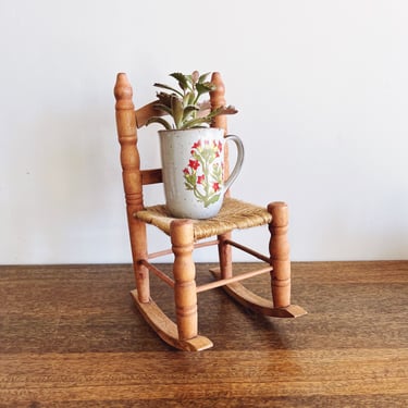 Vintage Wooden Doll Rocking Chair + Plant Stand 
