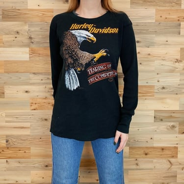 Harley Davidson Motorcycles Vintage Long Sleeve Thermal Shirt Tee Shirt Top 