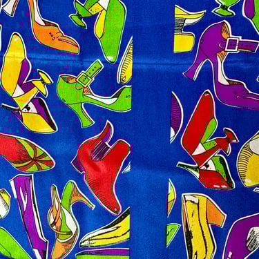 VTG 90’s Scarf~ Vibrant blue Novelty print women’s Shoes pumps boots~ Pop of color rainbow of colors~ All Silk hand rolled 1990s trends 