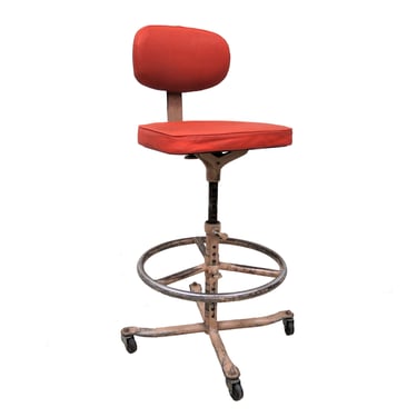 Mid Century Stool | Vintage Cramer Adjustable Rolling Industrial Drafting Stool Chair 
