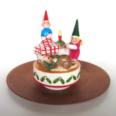 Vintage Christmas Gnome Music Box, Ceramic Holiday Decorations 