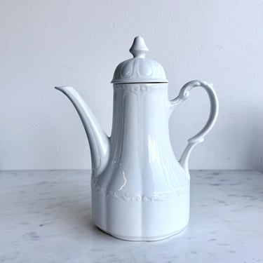 Antique English Ironstone Coffee Pot J & G Meakin Sterling Colonial England White Stoneware Coffee Pot with Lid European Farmhouse Kitchen 