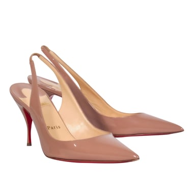 Christian Louboutin - Nude Patent Leather Pointed Toe Slingback Pumps Sz 9.5
