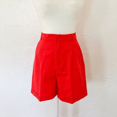 70s Bright Red High Waist Chino Shorts | Small/28