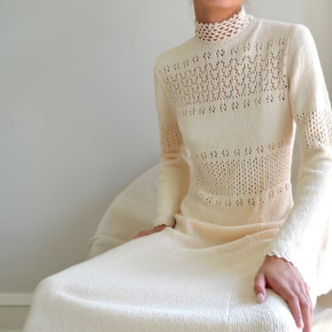cream cotton knit bell sleeve maxi dress 