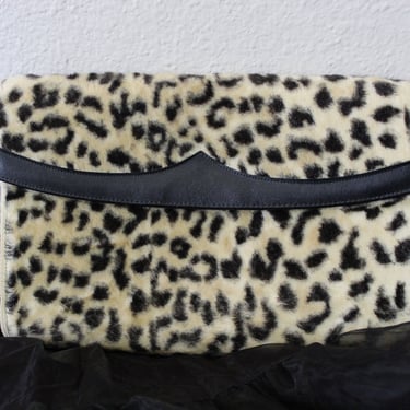 Vintage 1950s 60s Leopard Print faux fur Clutch By Margaret Smith Chenille Handbag bag / Purse MCM 