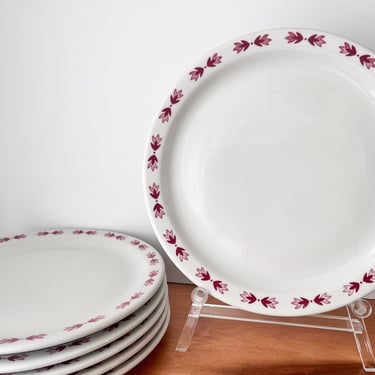 Vintage Red Leaf Dinner Plates.  Red and White Railroad Restaurant Ware Dishes. 