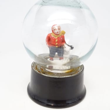 Vintage 1950's Atlas Crystal Works Snow Globe,  Retro Hand Painted Bisque Boy with Dog, Glass Dome 