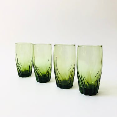 1970s Green Swirl Tumblers - Anchor Hocking Central Park - Set of 4 