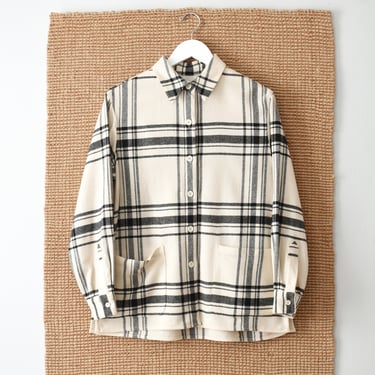 vintage wool shirt jacket, 90s plaid top 