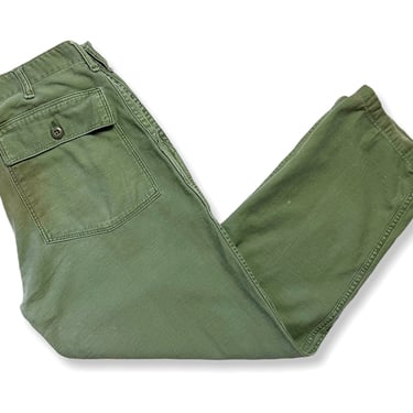 Vintage 1960s US Army OG-107 Cotton Sateen Field Trousers / Pants ~ measure 32 x 29 ~ Vietnam War Era ~ 32 Waist ~ Scovill Zipper 