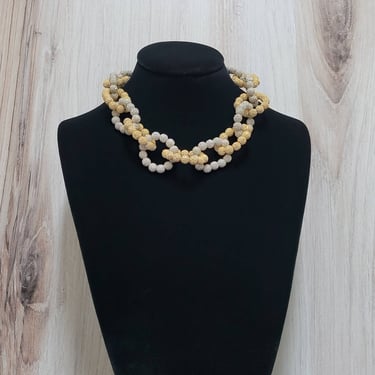 Vintage Italian Two Tone Gold Silver Gilt Textured Link Choker Necklace - Fine Costume Jewelry 