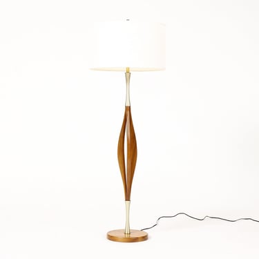 Mid Century Vintage Modeline Floor Lamp — Walnut + Brass — Sculptural Form 
