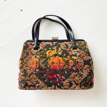 1960s Big Floral Tapestry Top Handle Bag 