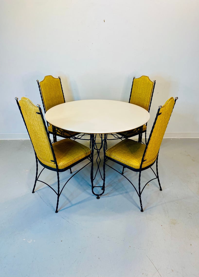 Mid Century Wrought Iron Table and Four Chairs by Lloyd Viva La