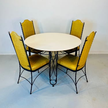 Mid Century Wrought Iron Table and Four Chairs by Lloyd Manufacturing Company a Division of Heywood Wakefield 