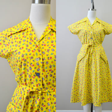 1940s Dutch Print Cotton Shirtwaist Dress 