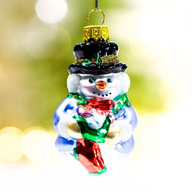 VINTAGE: Snowman Glass Ornament - Blown Figural Glass Ornament - Hand Painted Ornament - Mercury Ornament - SKU 30-403-00013360 