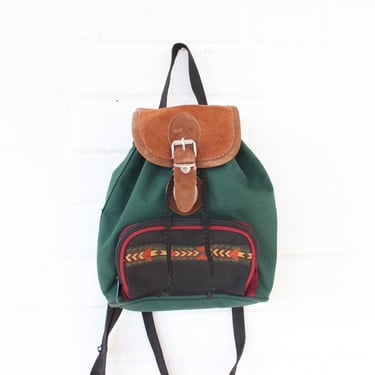 90's Canvas Southwestern Mini Backpack in Green and Black 