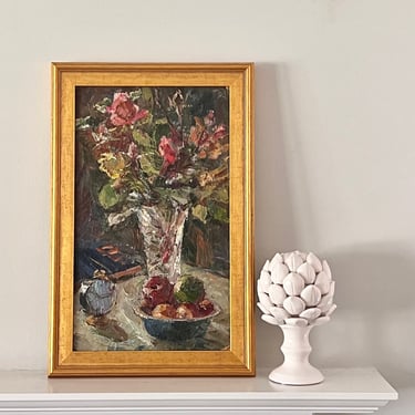 Vintage Impressionist Flowers in Vase Oil Painting 