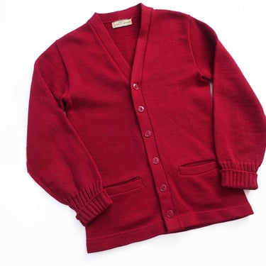 vintage cardigan / varsity cardigan / 1950s burgundy wool knit varsity collegiate style cardigan Small 