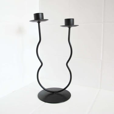 Vintage Minimalist Black Wire Candelabra - Post Modern Squiggle Candleholder -  2 Taper Tabletop Candelabra - Housewarming Friend Gift 