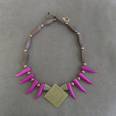 Statement necklace, purple howlite necklace, chunky necklace, rustic necklace, ethnic necklace, primitive tribal necklace, bold necklace 