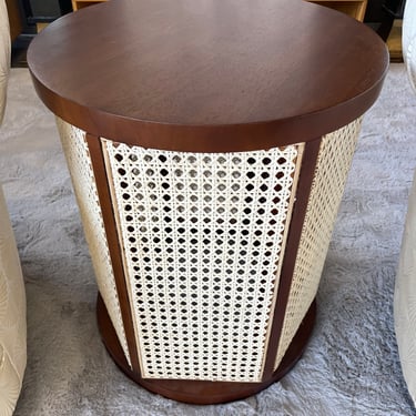 Walnut Round Side Table w/ Caning