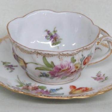 Richard Wehsener Dresden Germany Porcelain Floral Tea Cup and Saucer Set 3579B
