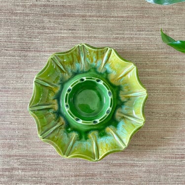 Vintage Haeger Green Ceramic Ashtray - USA 2028 - Drip Glaze 