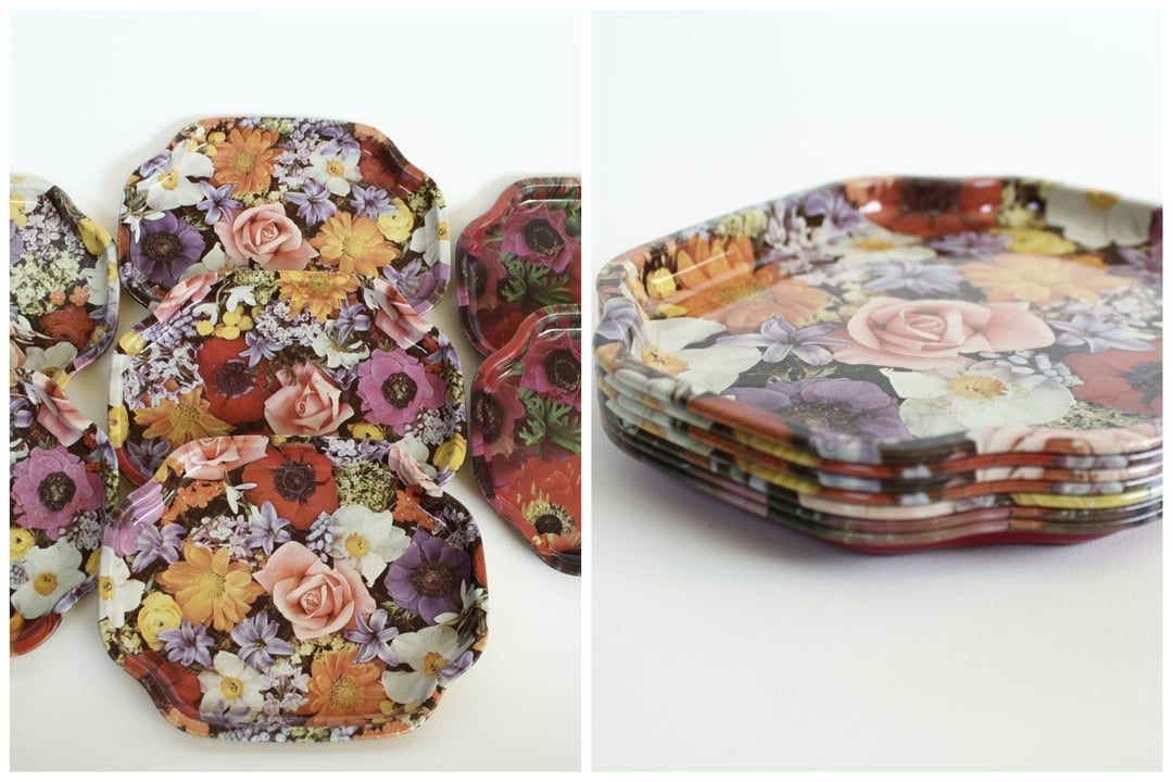 Vintage Metal Floral Pattern Stacking Trays Seven Trays Attention