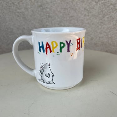 Vintage coffee mug kitsch Happy Birthday to you with cat theme by Recycled Paper Products Sandra Boynton 
