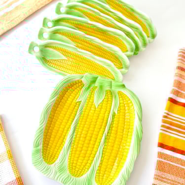 Vintage Corn Platter Set, 6 Corn Dishes + Large Serving Tray Japan Ceramic Embossed Corn Cobs, Vintage Hostess Gift, Summer BBQ Patio Picnic 