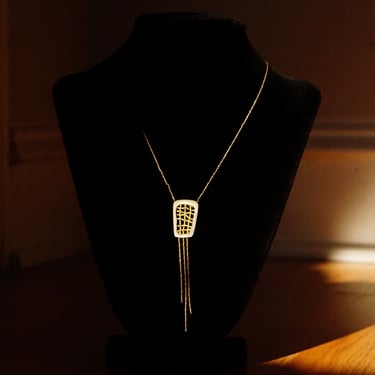 Vintage Abstract Modernist Sterling Silver Gold Wire Tassel Pendant Necklace, 16 1/2&quot; L 